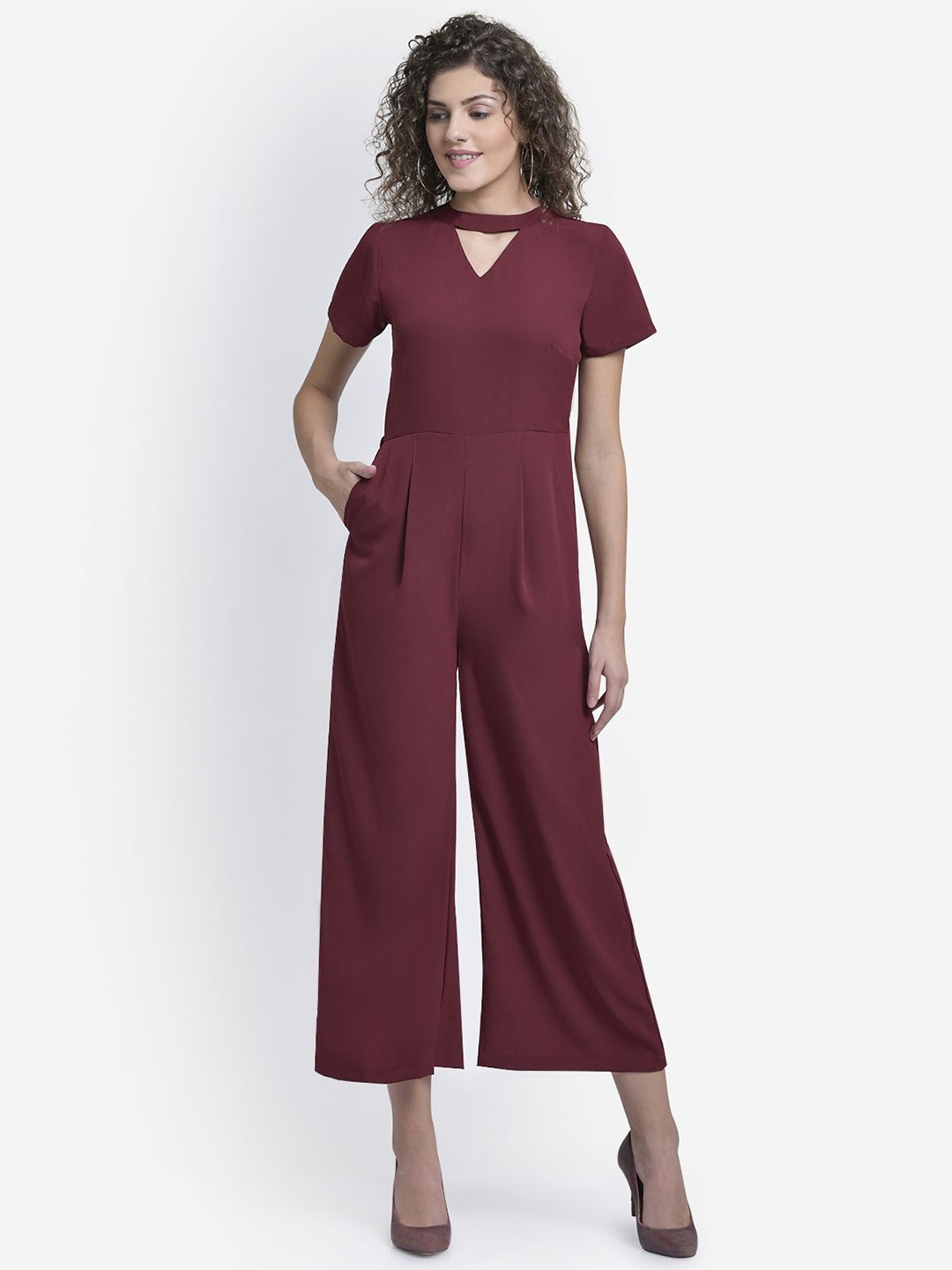 

Martini Round Neck Basic Jumpsuit, Maroon