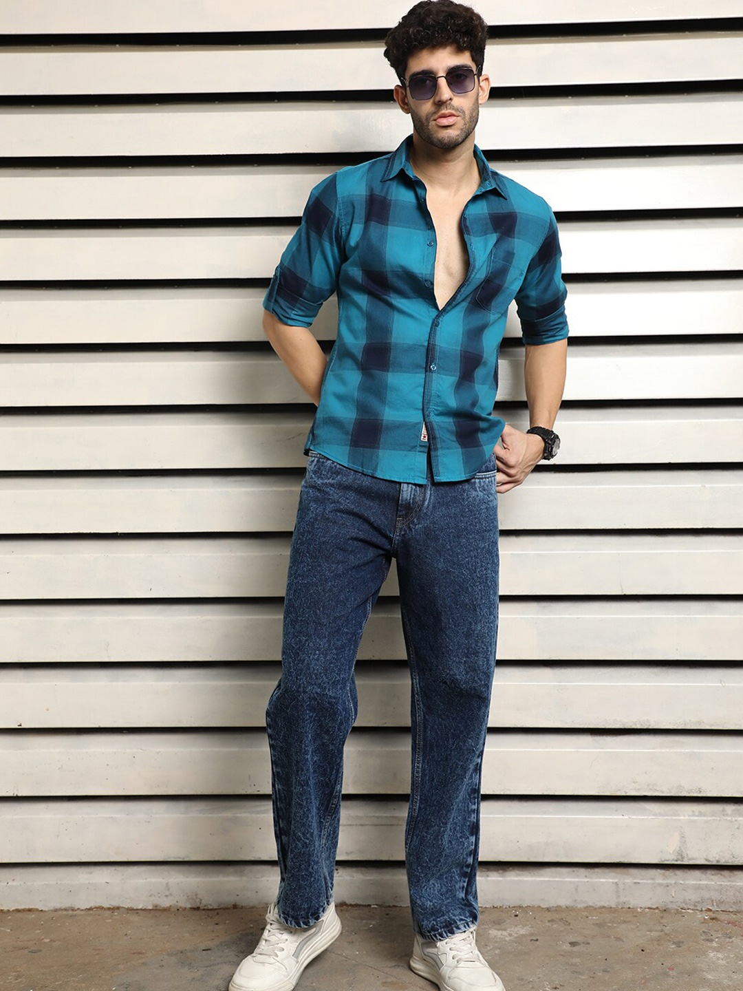 

High Star Men Regular Fit Opaque Checked Casual Shirt, Blue