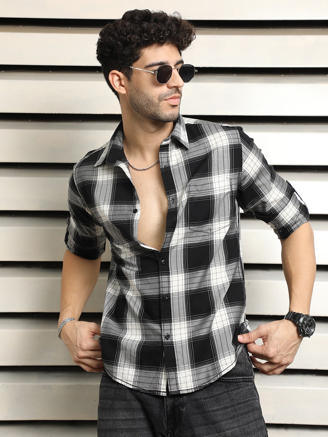 

High Star Men Regular Fit Opaque Checked Casual Shirt, Black