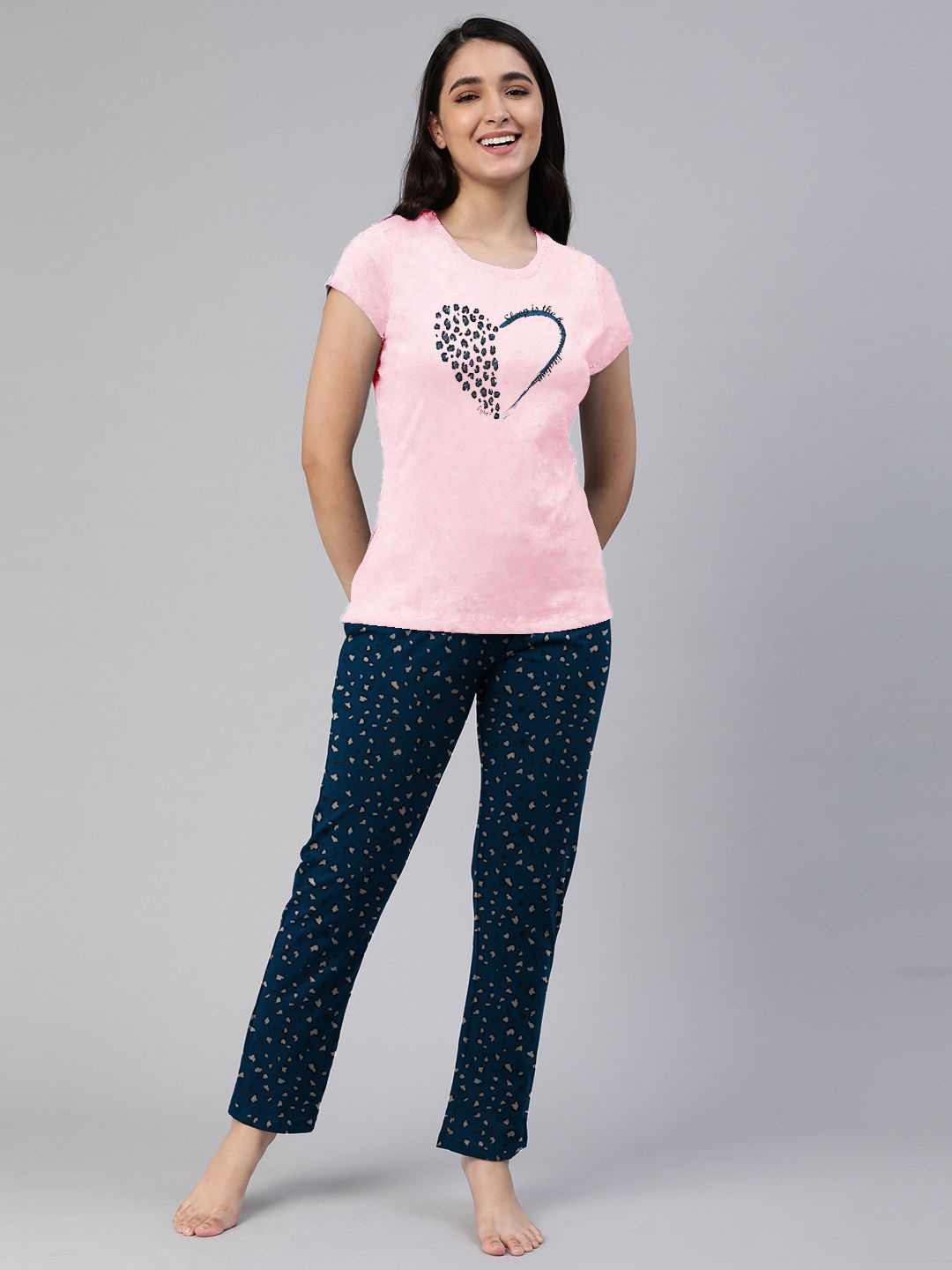 

LYRA Conversational Printed Pure Cotton Night suit, Pink