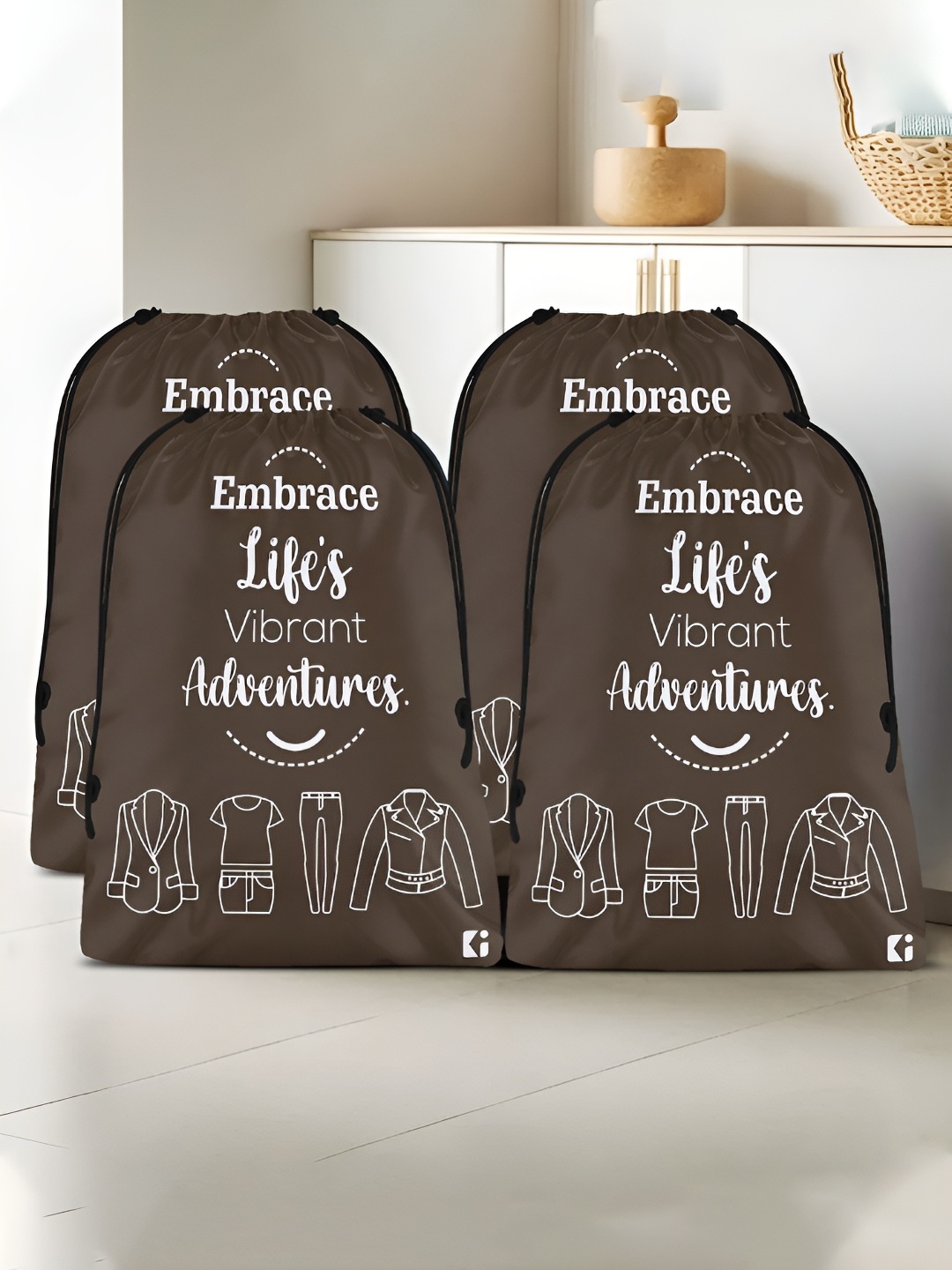 

Kuber Industries Brown 4 Pieces Printed Multi-Utility Organisers