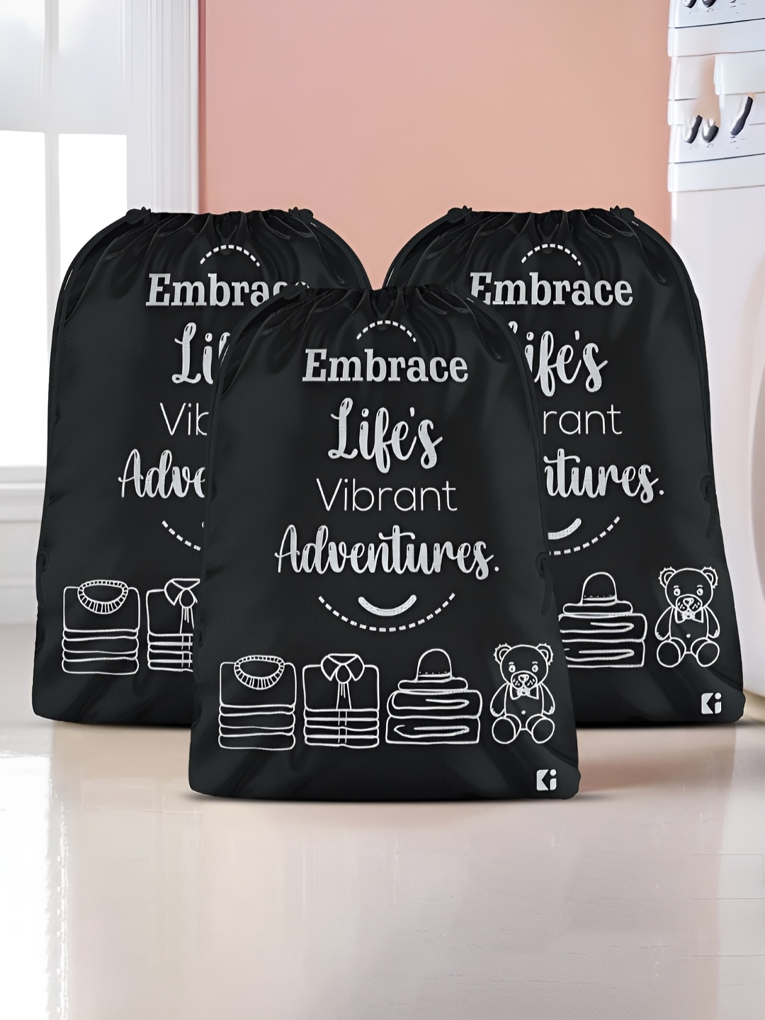 

Kuber Industries Black 3 Pieces Printed Multi-Utility Organisers