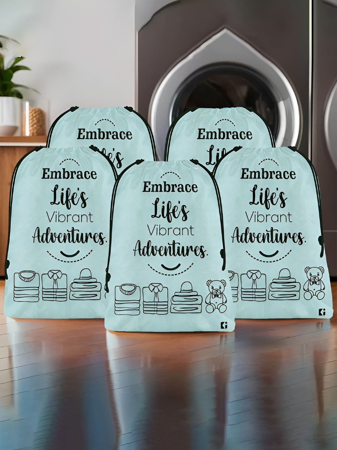 

Kuber Industries Grey & Black 5 Pieces Typography Printed Storage Bag Organisers