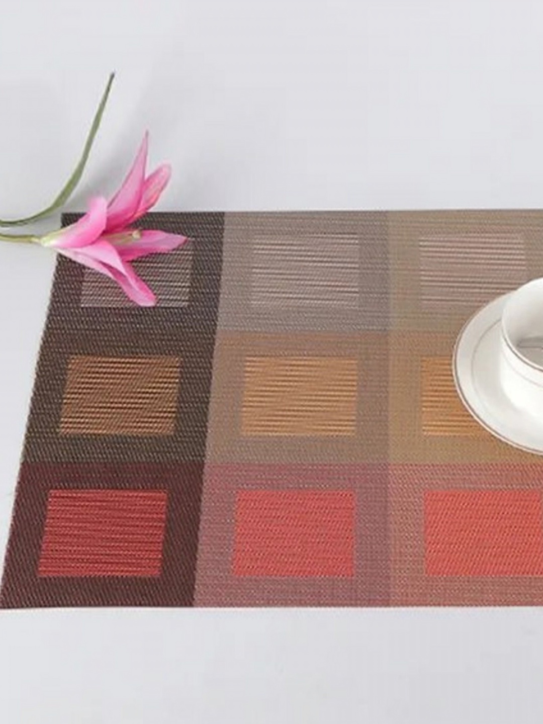 

MONKDECOR 6 Pieces Geometric Patterned Rectangle Table Placemats, Brown
