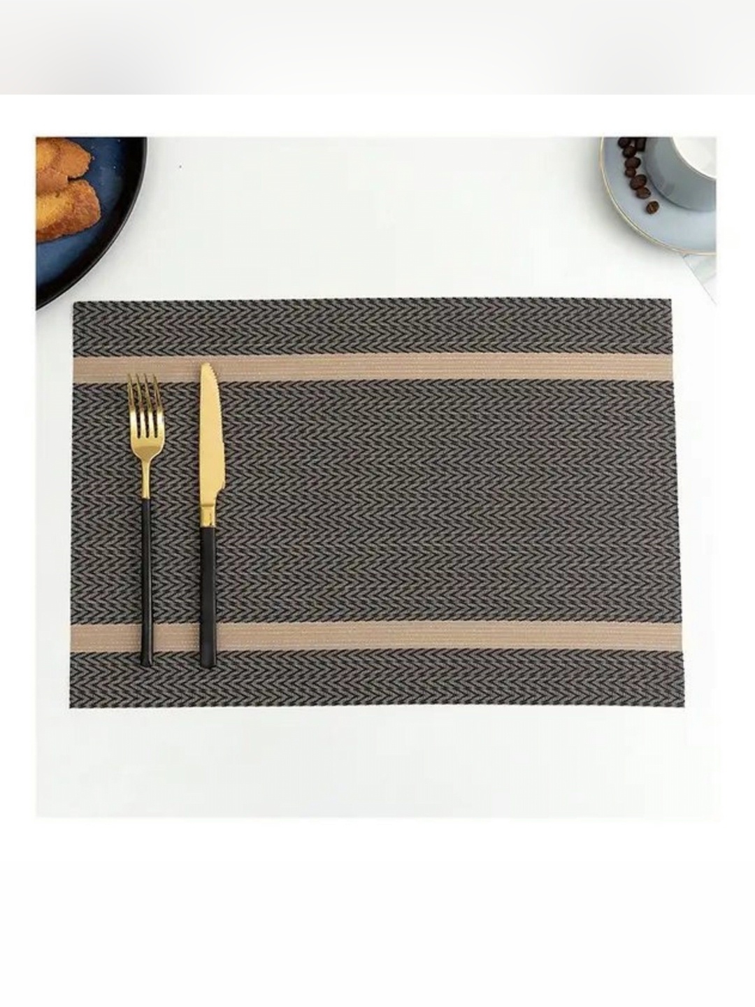 

MONKDECOR 6 Pieces Geometric Patterned Rectangle Table Placemats, Brown