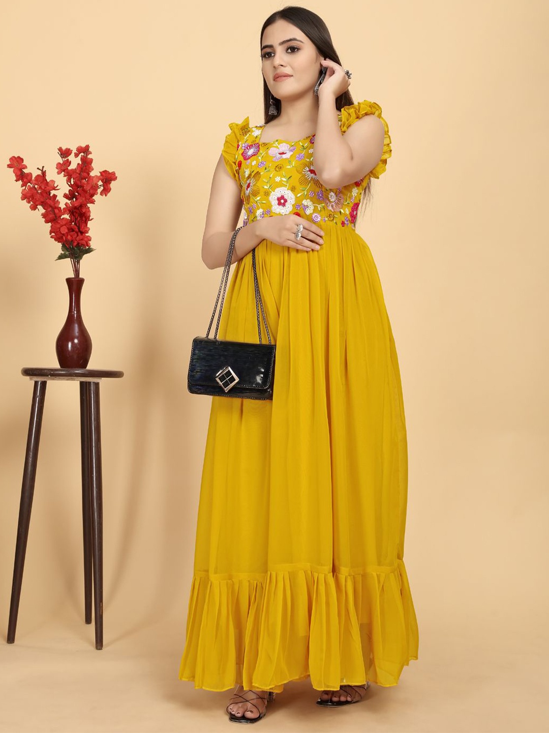 

AKSHARAM Georgette Maxi Dress, Yellow