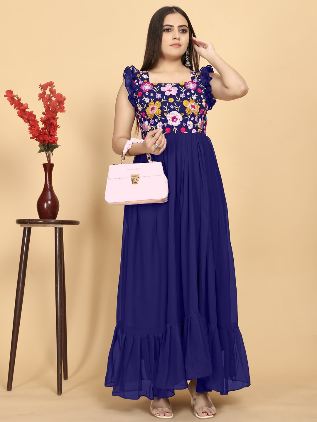 

AKSHARAM Georgette Maxi Dress, Navy blue