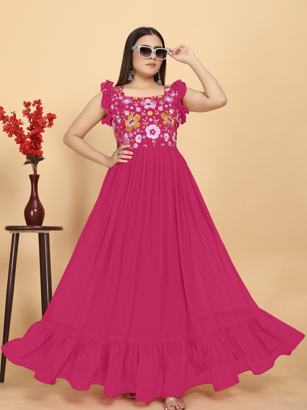 

AKSHARAM Georgette Maxi Dress, Pink