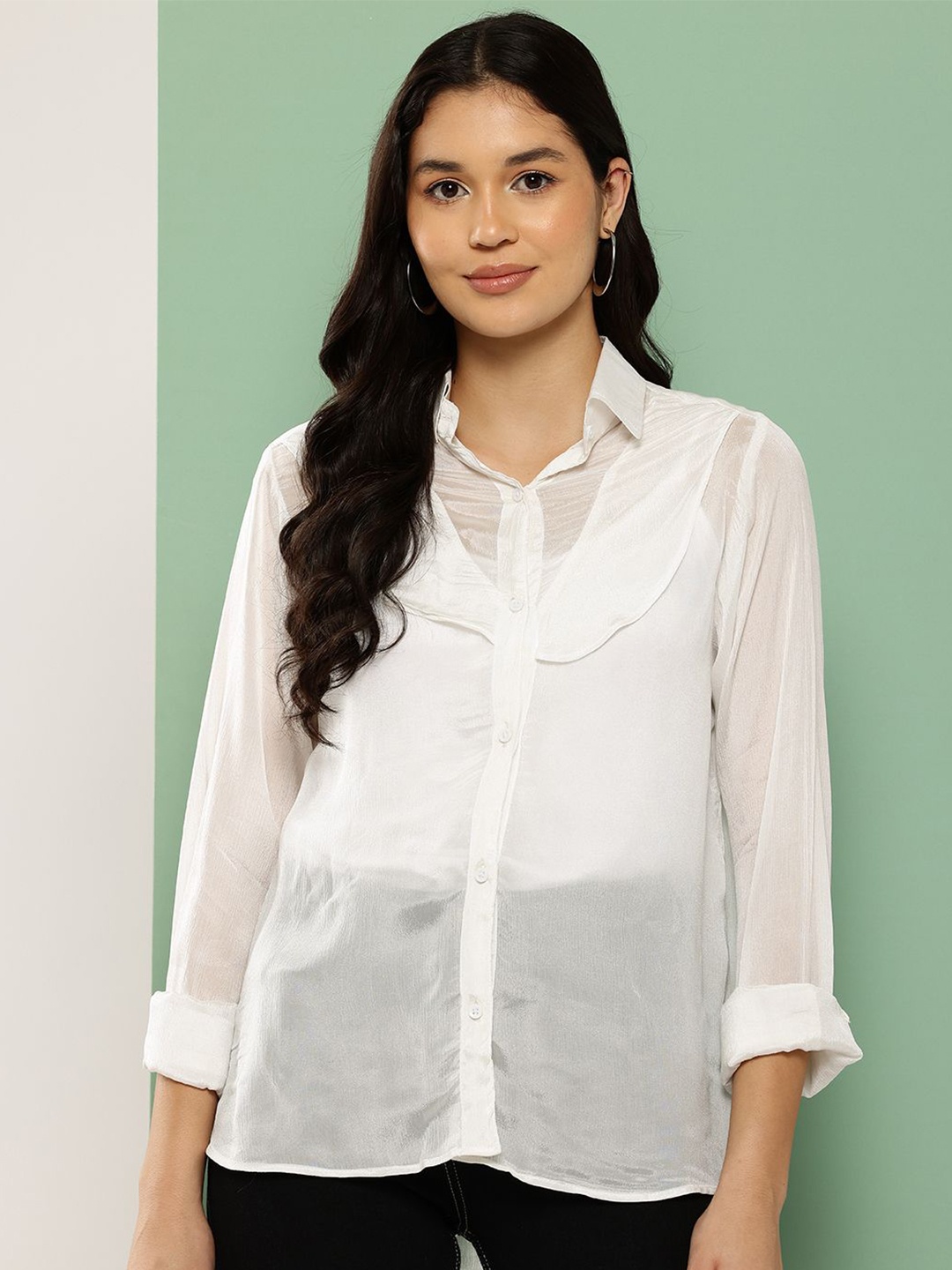 

Mast & Harbour Classic Semi Sheer Casual Shirt, White