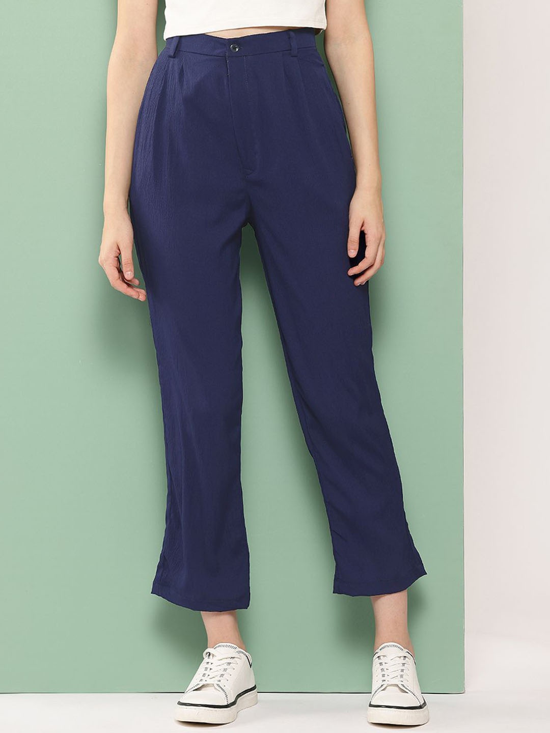 

Mast & Harbour Women Relaxed Straight Leg High-Rise Regular Trouser, Blue