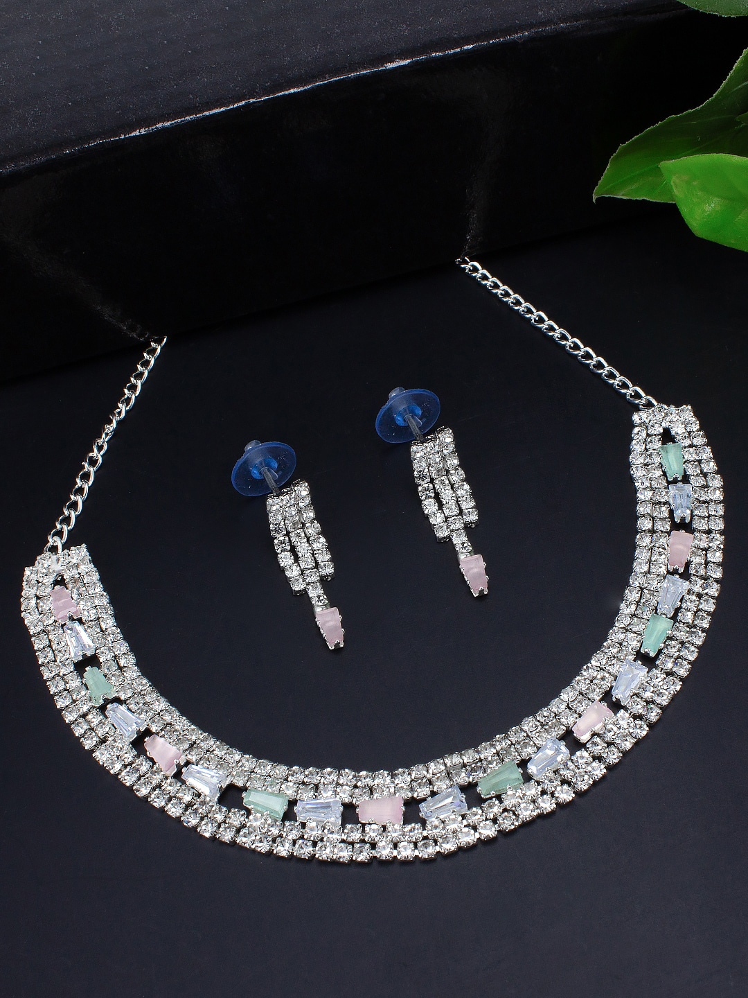 

PRIVIU Silver Plated Rhinestone Studded Jewellery Set