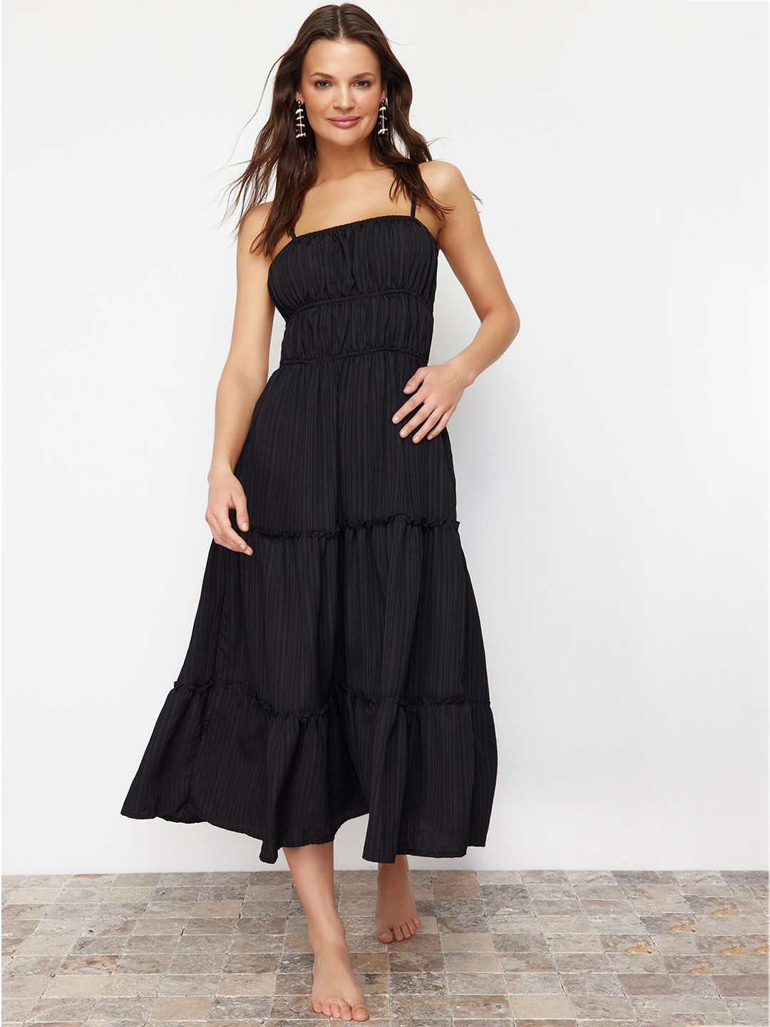 

Trendyol Shoulder Straps Sleeveless Fit & Flare Midi Dress, Black