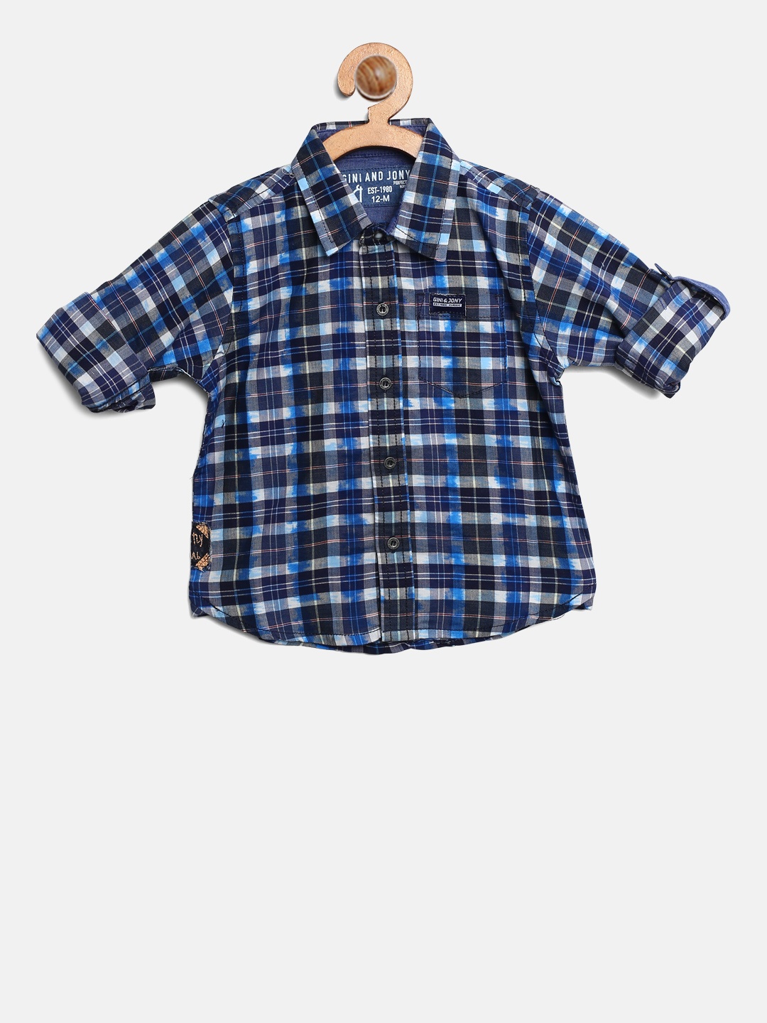 

Gini and Jony Boys Navy Blue Regular Fit Checked Casual Shirt