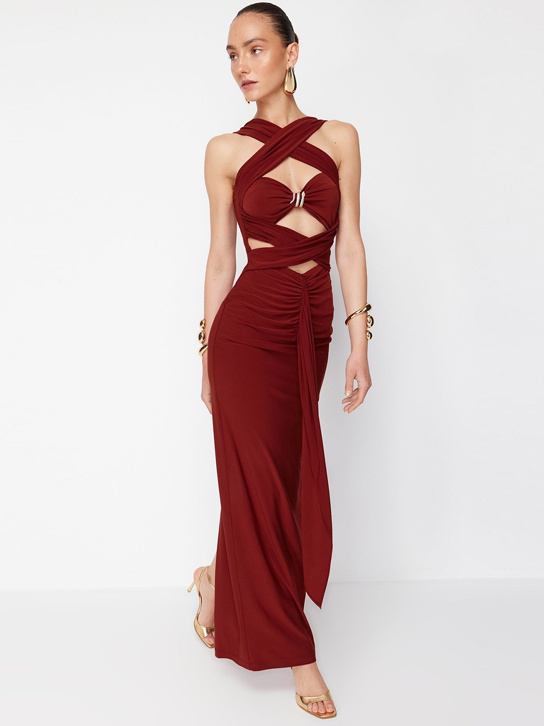 

Trendyol V-Neck Sleeveless Maxi Dress, Maroon