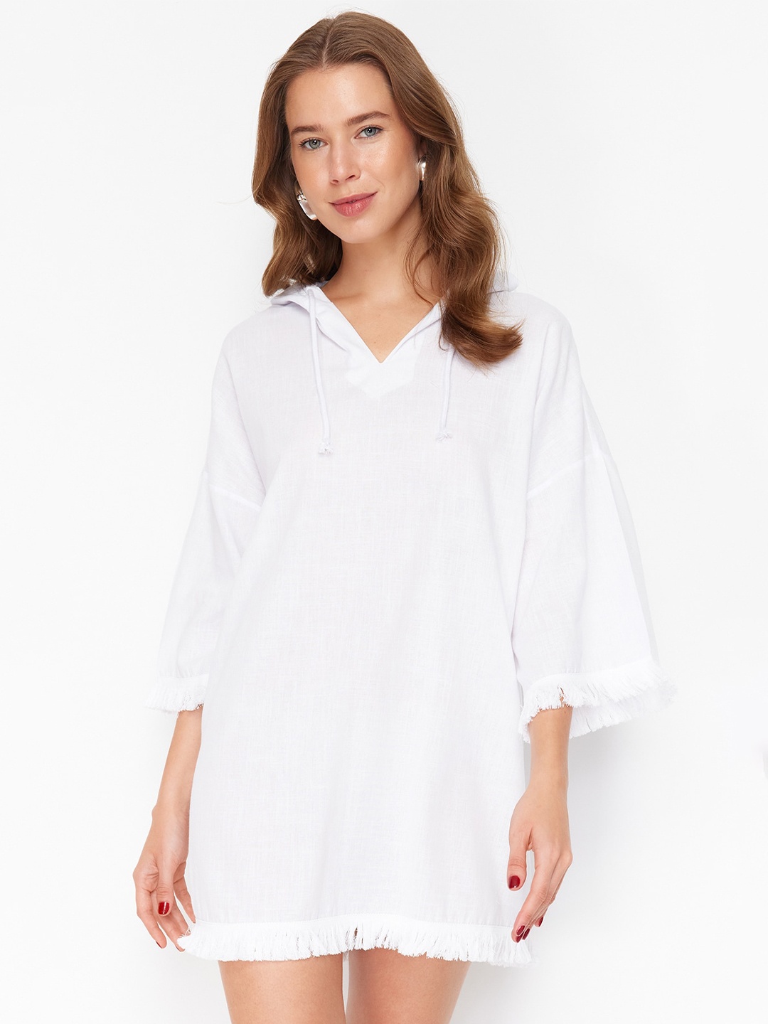 

Trendyol Hooded Pure Cotton A-Line Mini Dress, White