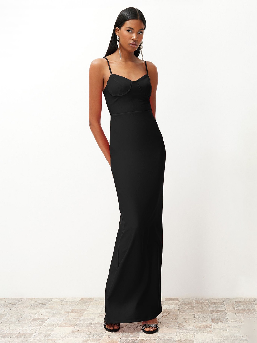 

Trendyol Shoulder Straps Maxi Sheath Dress, Black