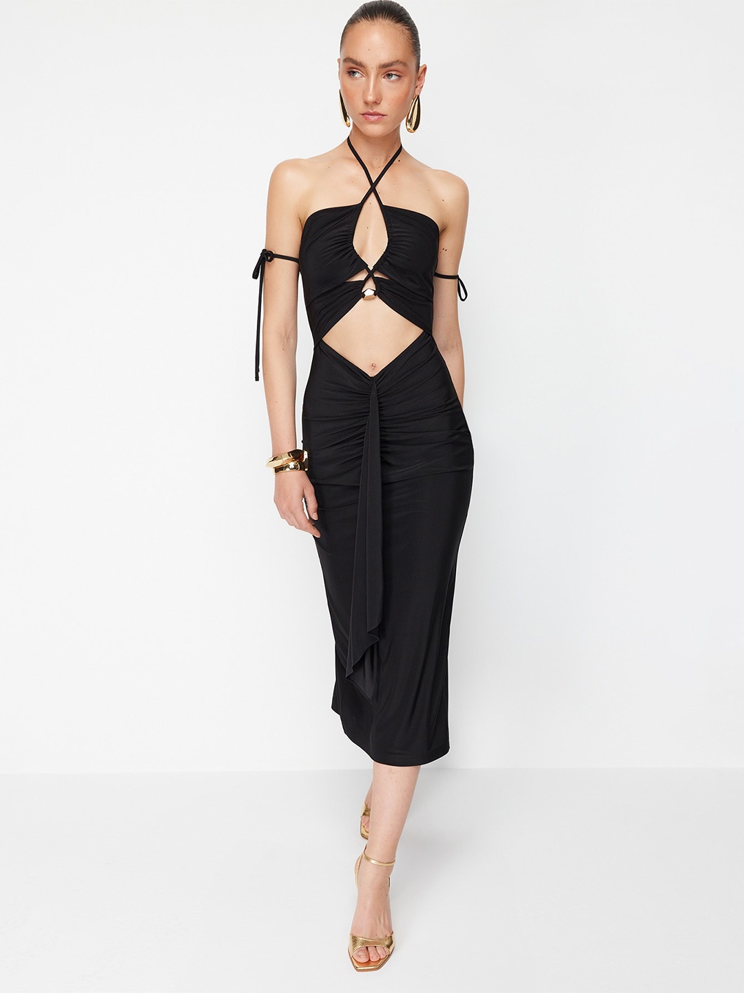 

Trendyol Halter Neck Sheath Midi Dress, Black