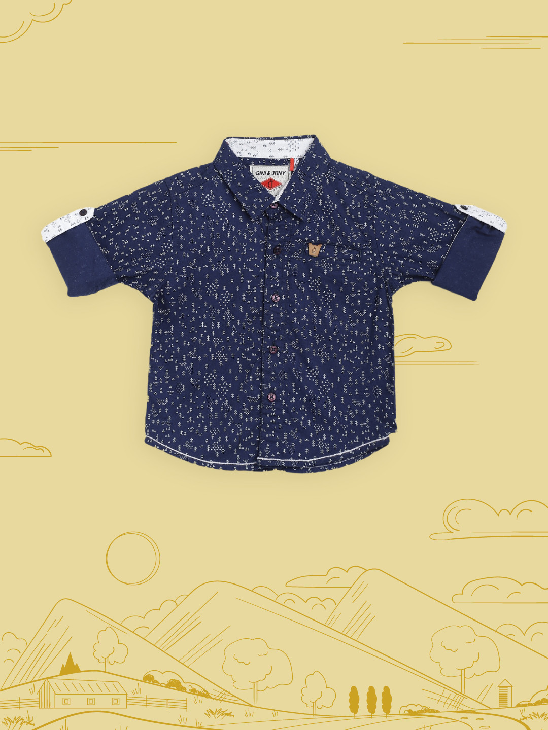 

Gini and Jony Infant Boys Navy Blue & White Cotton Geometric Printed Casual Shirt