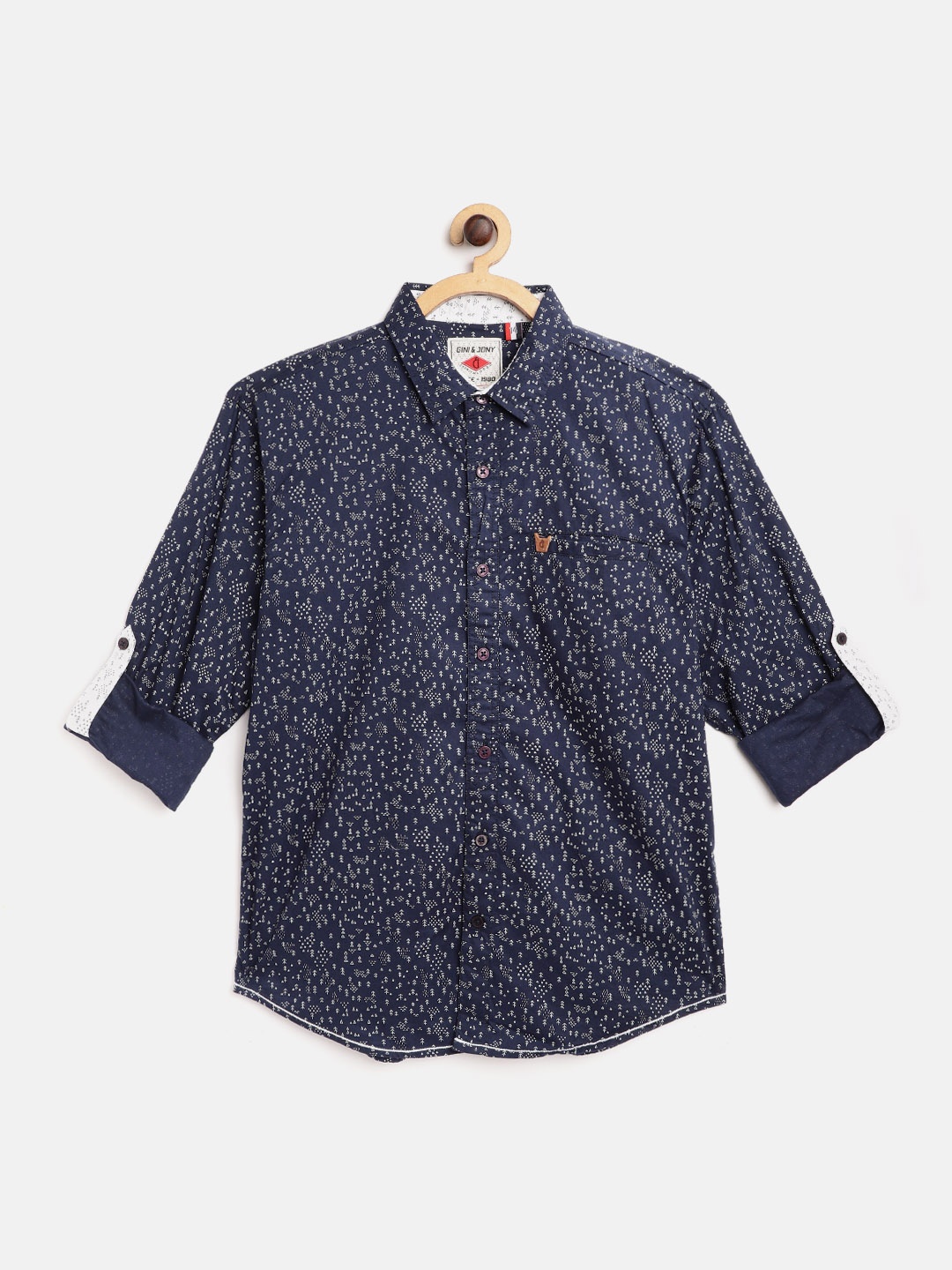 

Gini and Jony Boys Navy Blue & White Ditsy Print Cotton Casual Shirt