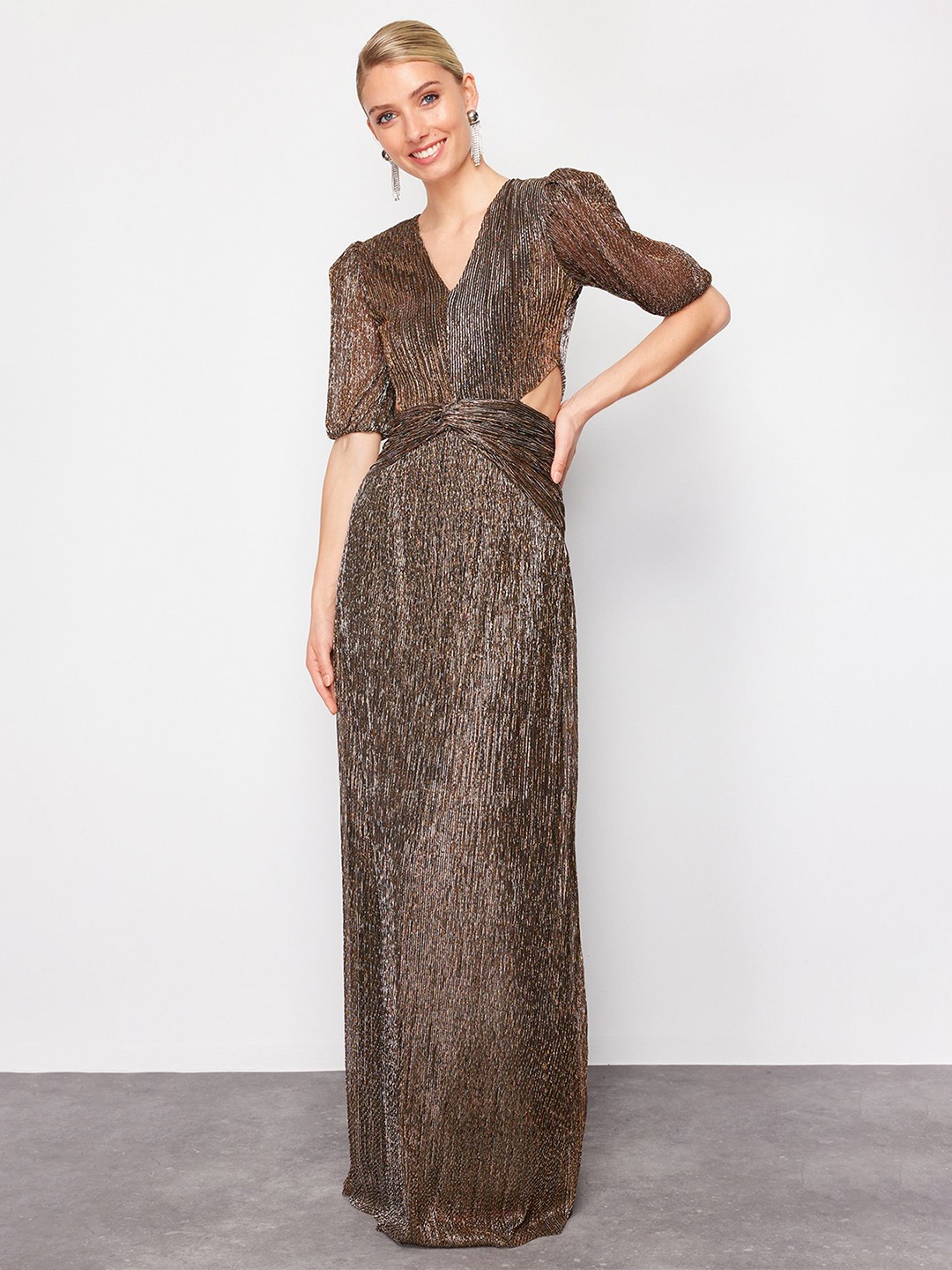 

Trendyol V Neck Embellished Maxi Dress, Gold