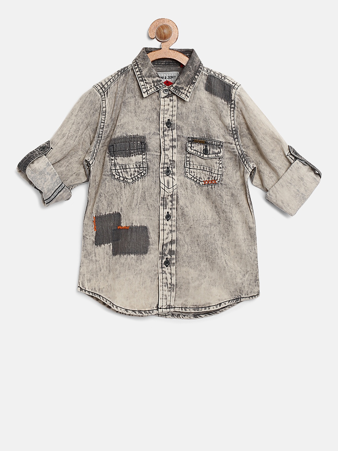 

Gini and Jony Boys Grey & Beige Regular Fit Faded Casual Shirt