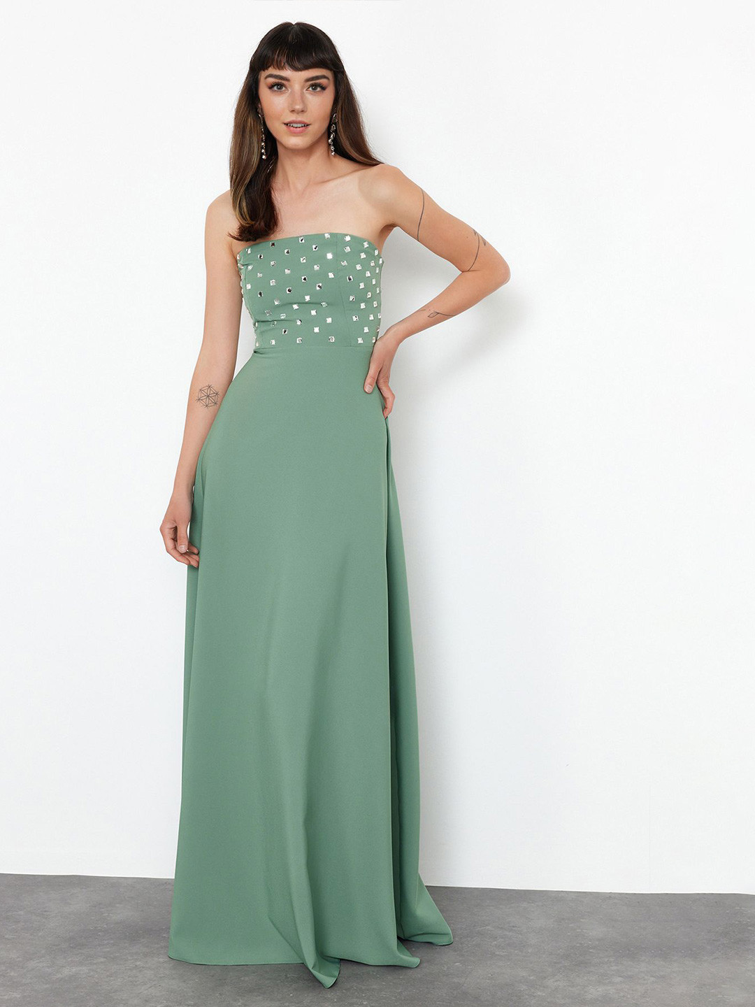 

Trendyol Green Strapless Maxi Dress