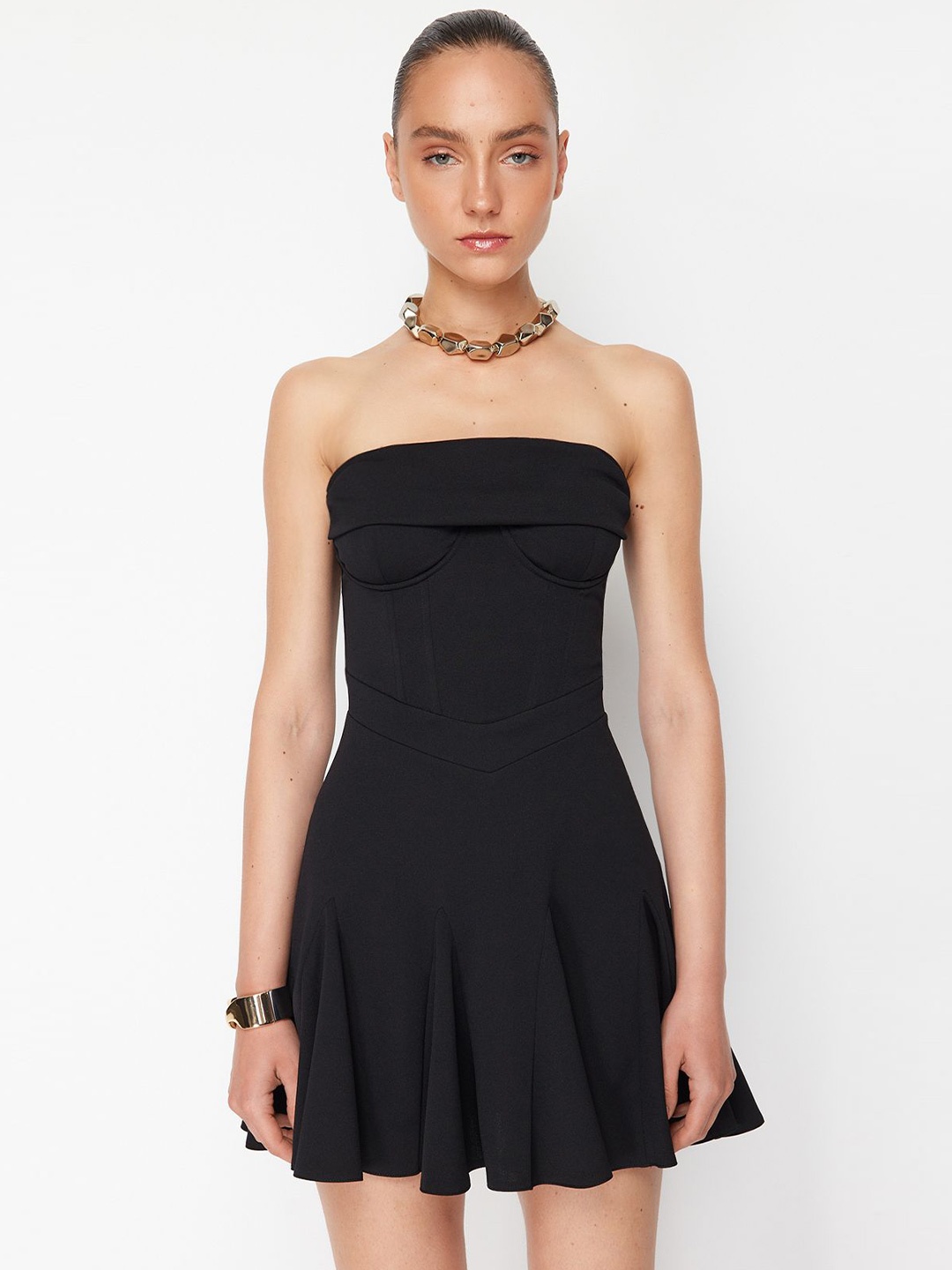 

Trendyol Strapless Fit & Flare Mini Dress, Black