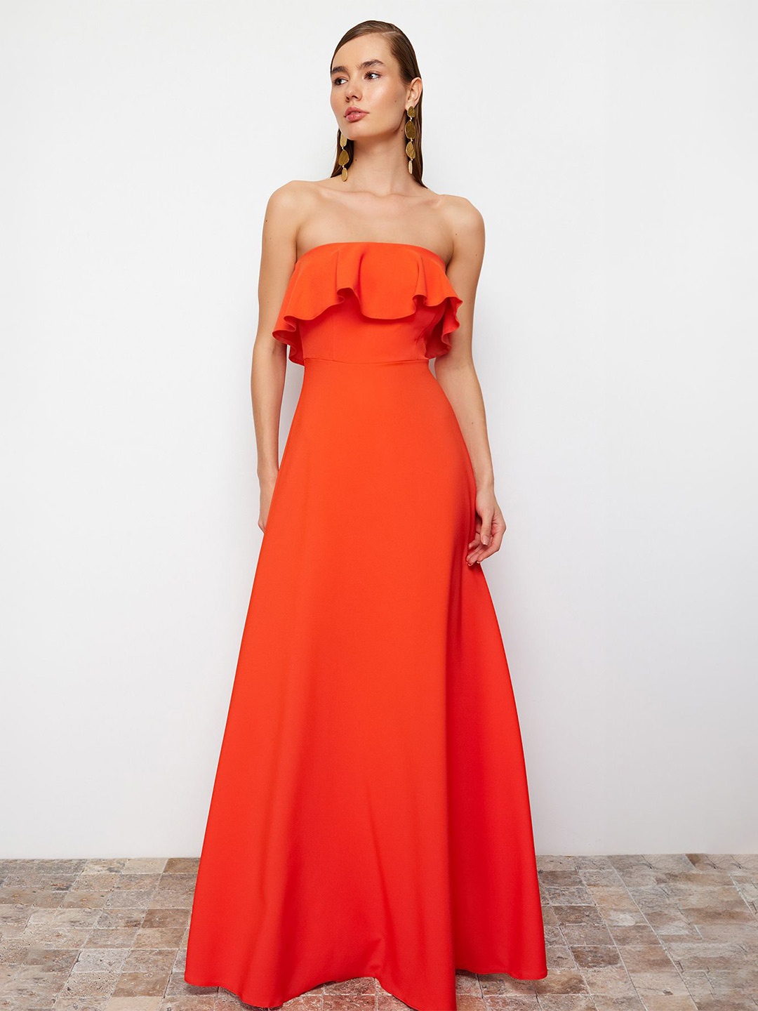 

Trendyol Off-Shoulder Maxi Dress, Orange