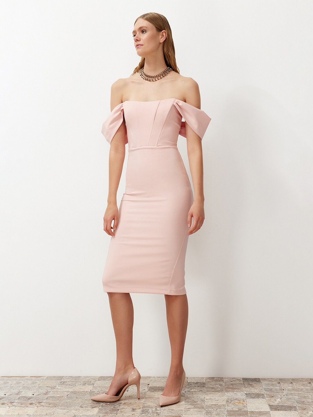 

Trendyol Off-Shoulder Bodycon Dress, Pink