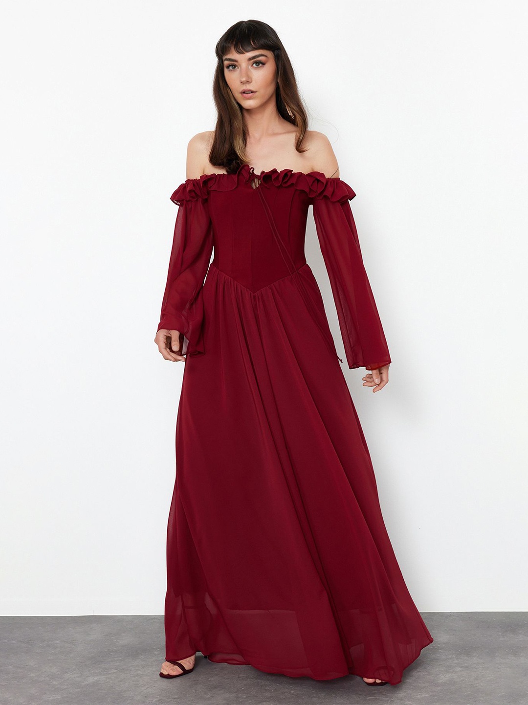 

Trendyol Off-Shoulder Maxi Dress, Maroon