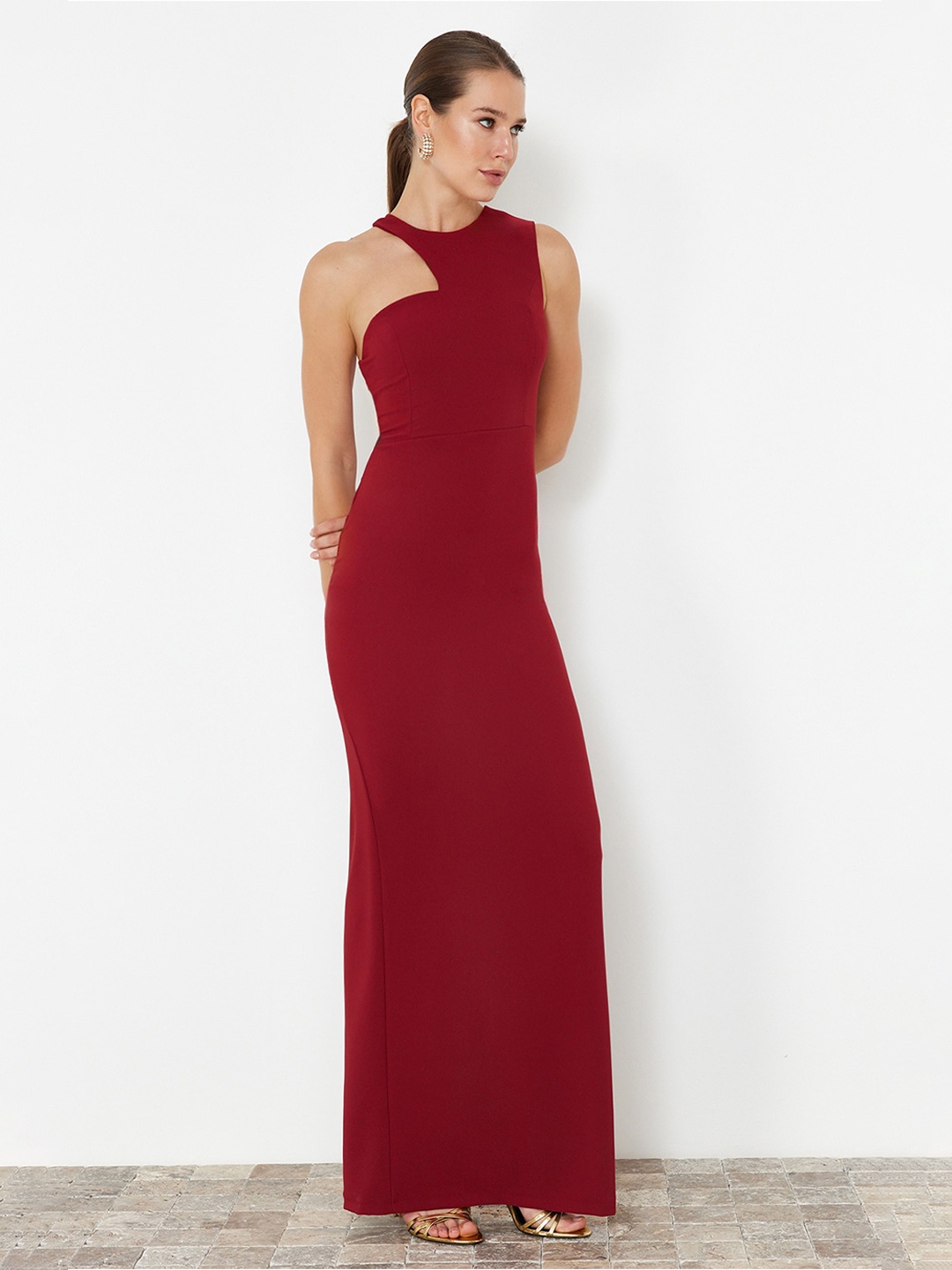 

Trendyol Round Neck Sleeveless Maxi Dress, Na