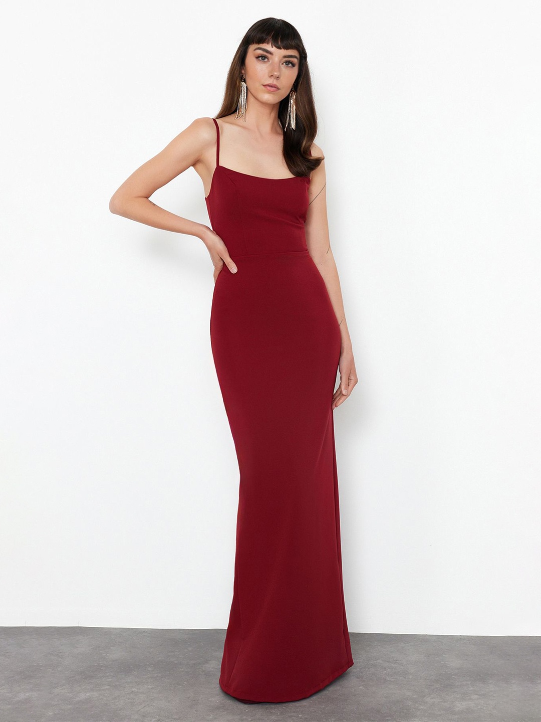 

Trendyol Shoulder Straps Bodycon Maxi Dress, Maroon