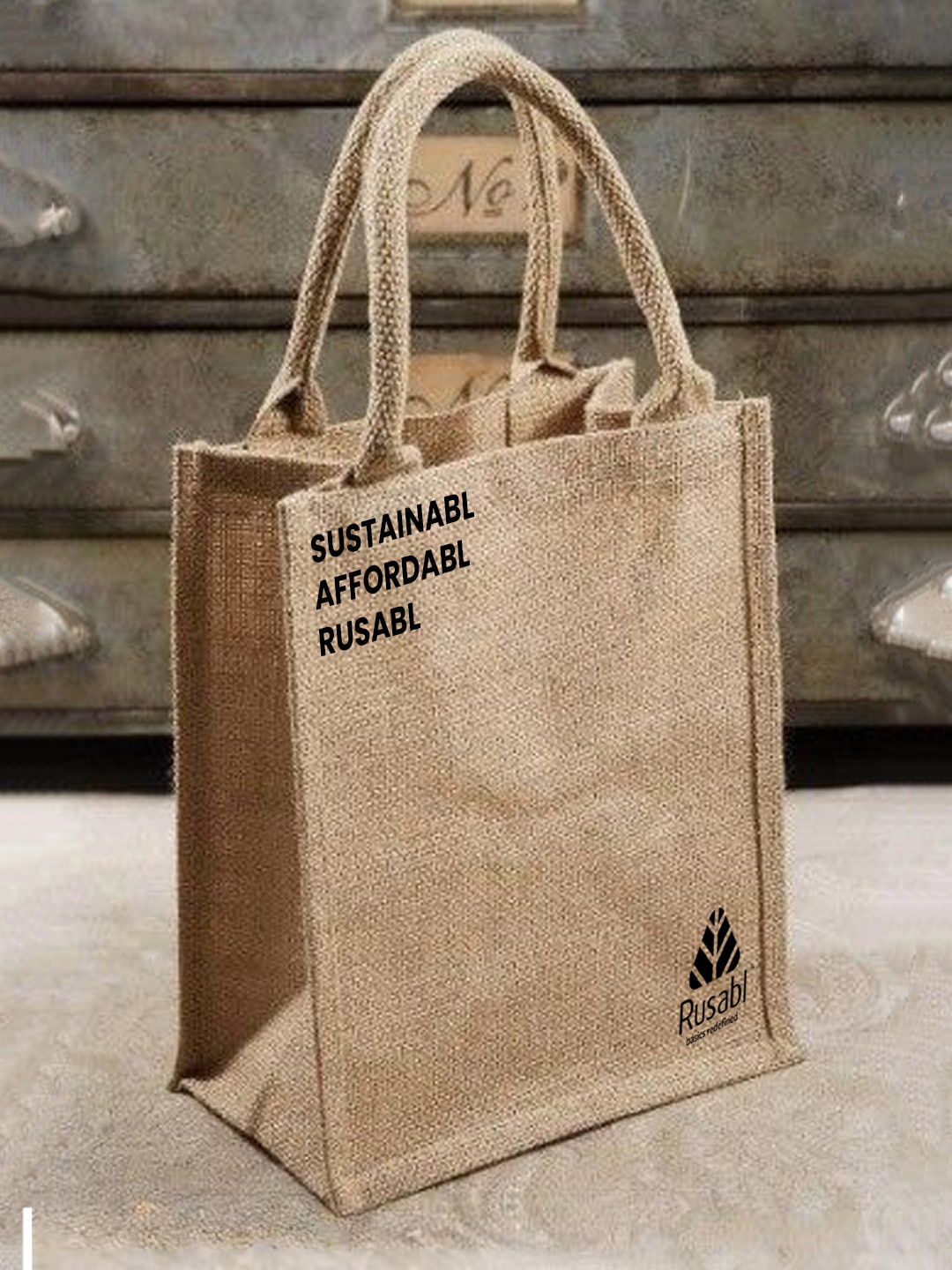 

Rusabl Solid Printed Jute Lunch Bag, Beige