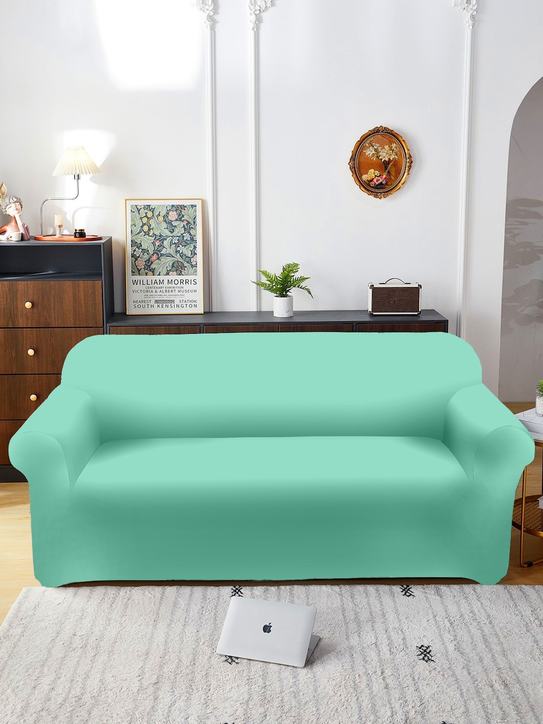 

Aura Green Three Seater Sofa Cover With Arms