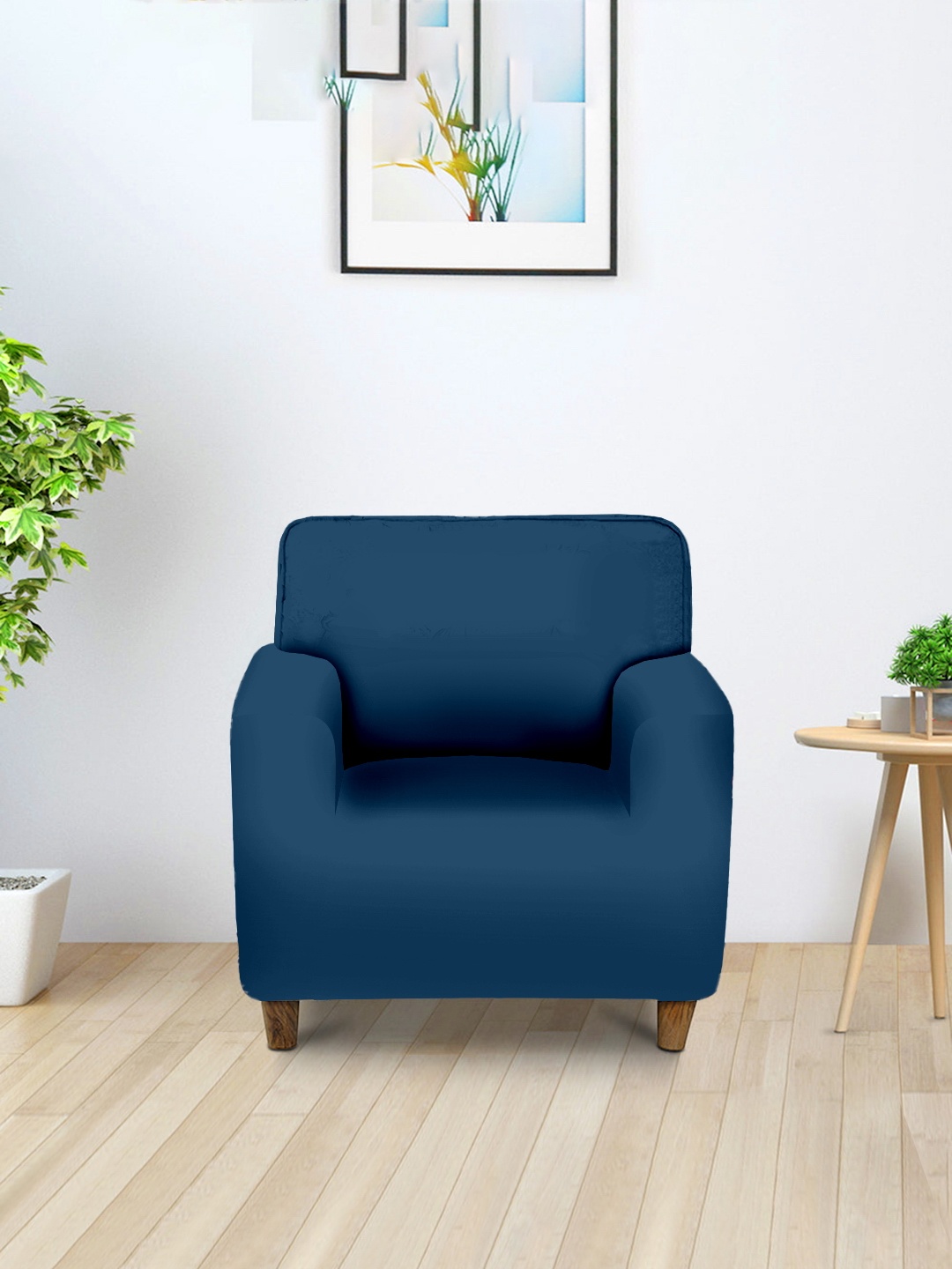 

Aura Blue Single Seater Sofa Cover With Arms