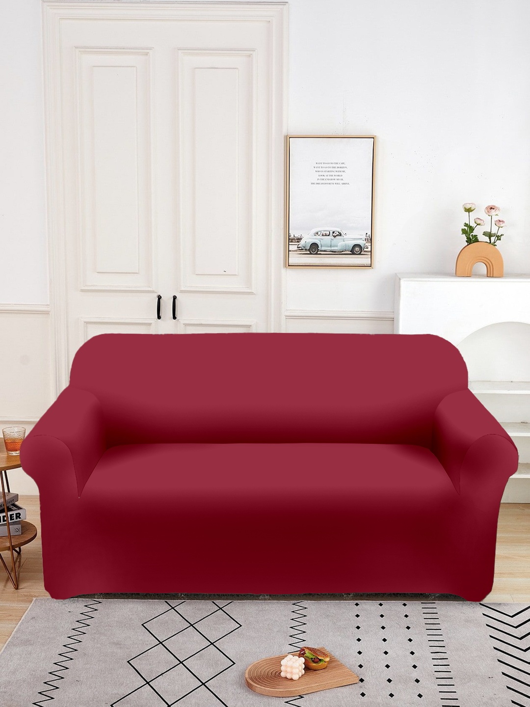 

Aura Maroon Double Seater Sofa Cover With Arms