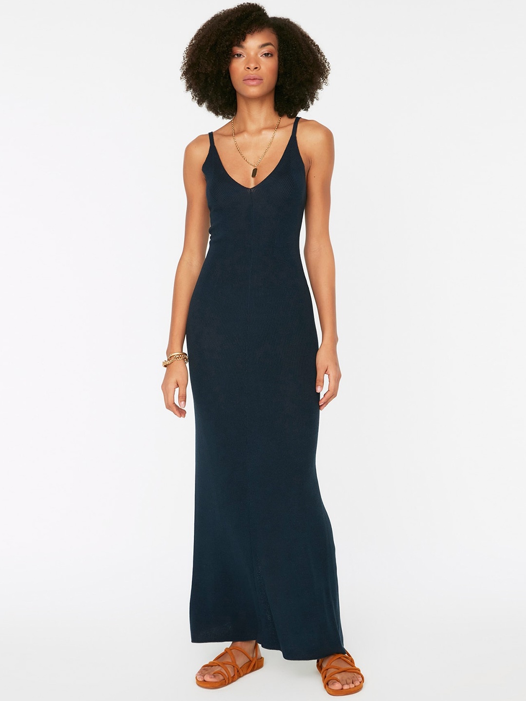 

Trendyol Shoulder Straps Sheath Maxi Dress, Navy blue