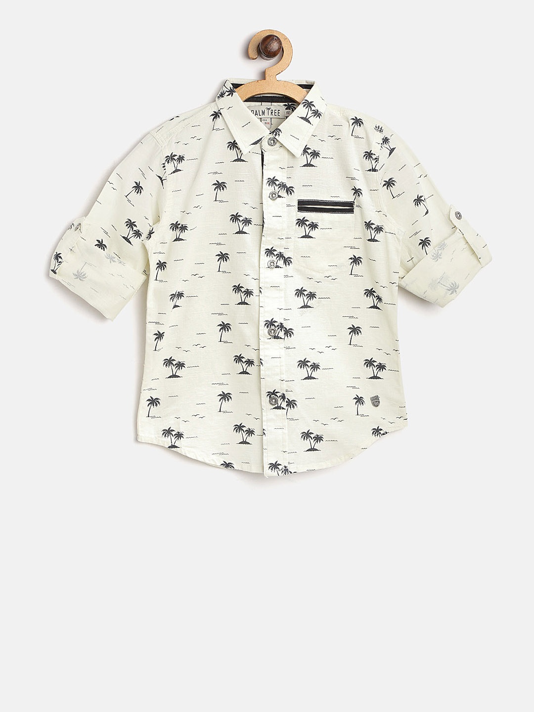 

Palm Tree Boys Off-White & Black Regular Fit Printed Casual Shirt