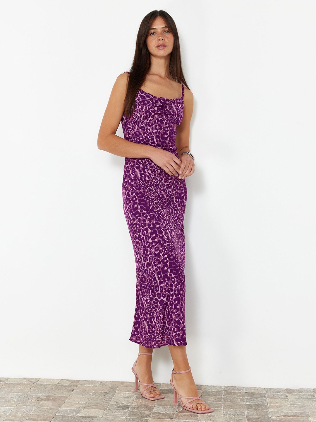 

Trendyol Animal Printed Shoulder Straps A-Line Midi Dress, Lavender