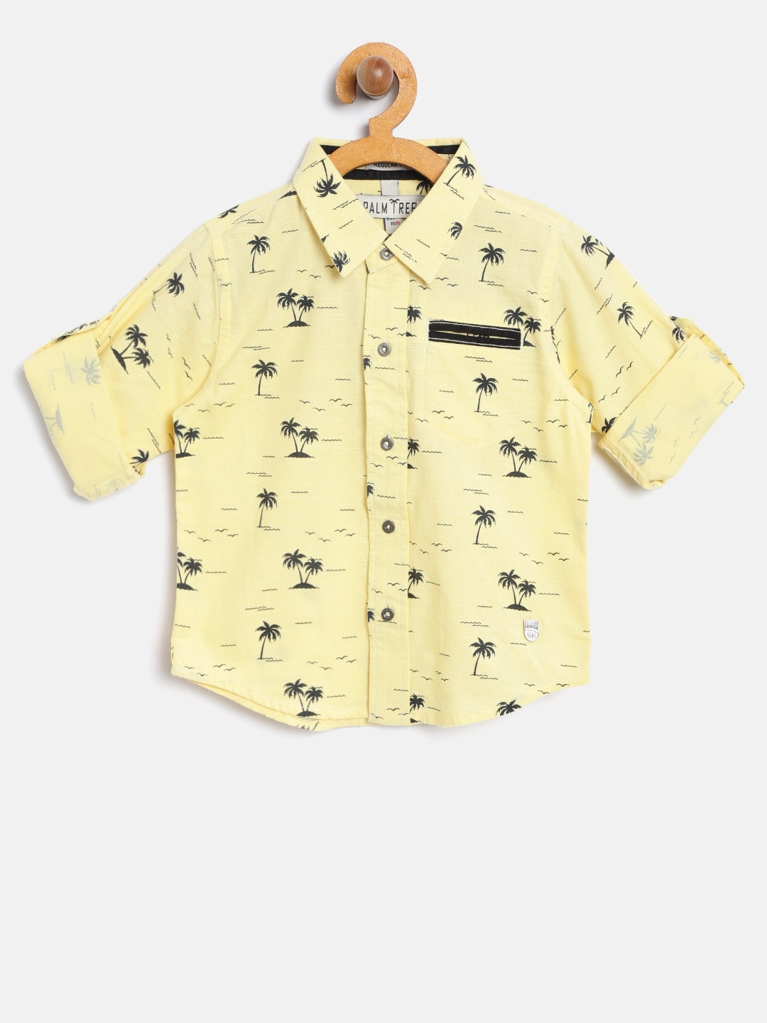 

Palm Tree Boys Yellow & Black Tropical Print Casual Shirt