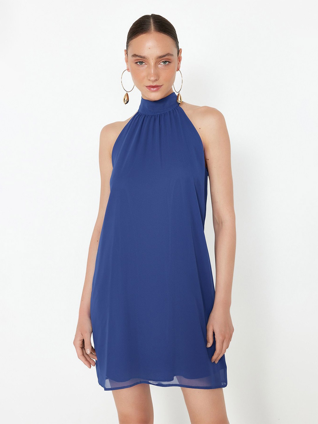 

Trendyol Halter Neck Sleeveless A-Line Dress, Blue