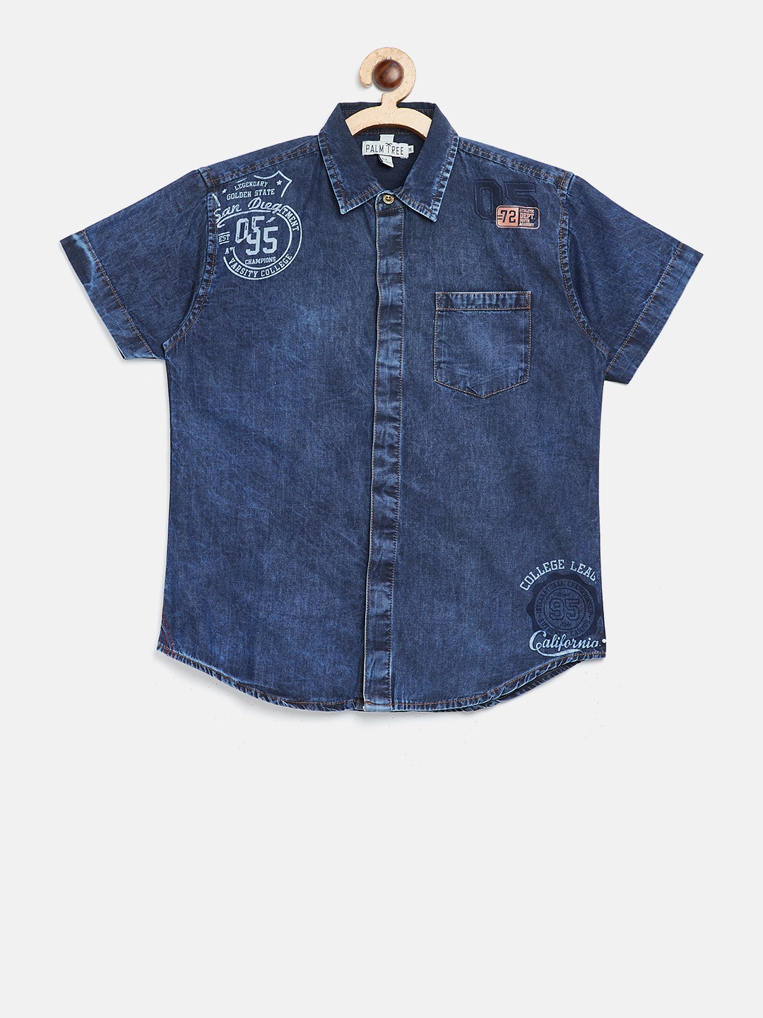 

Palm Tree Boys Navy Blue Regular Fit Washed Denim Shirt