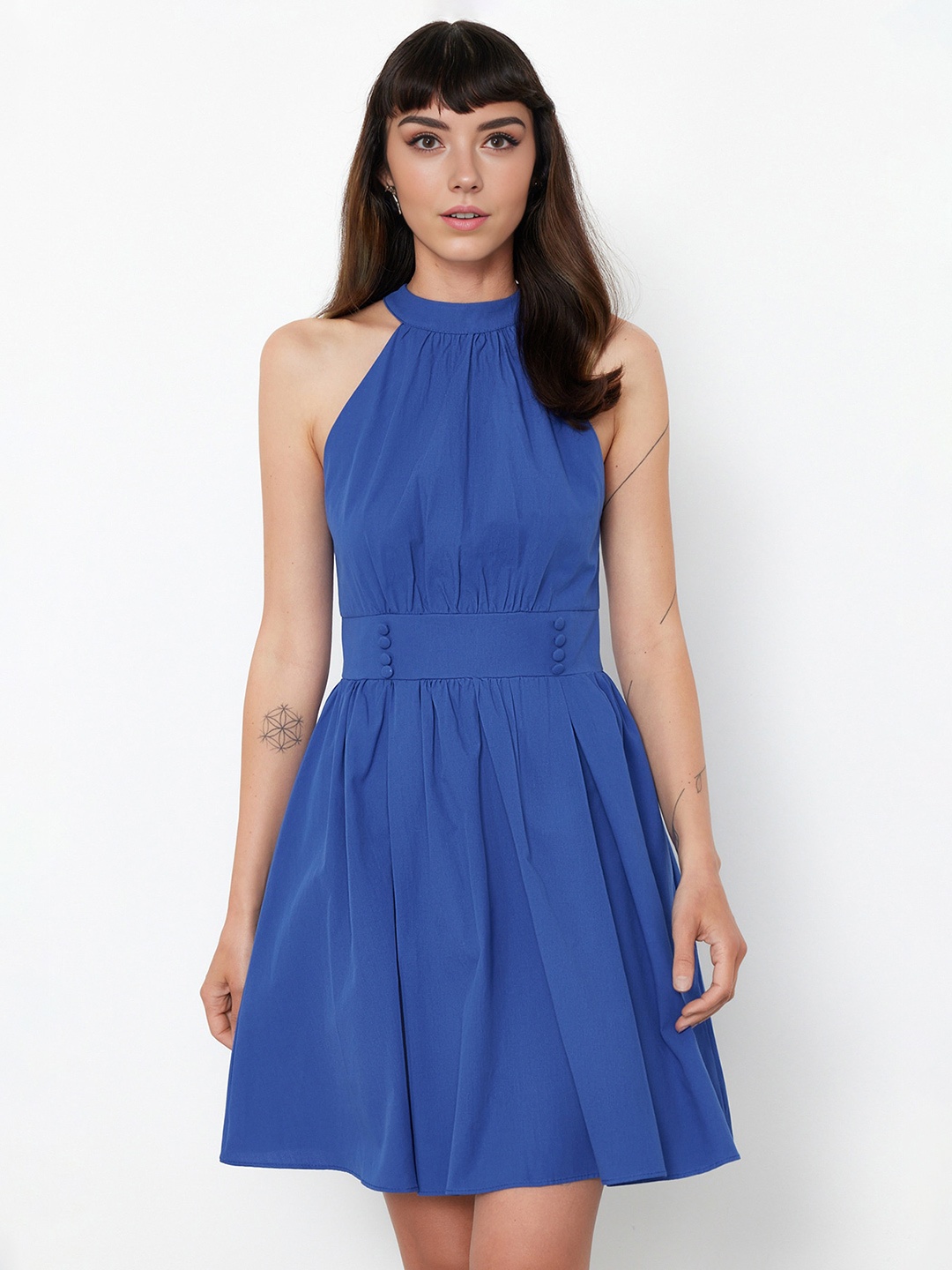 

Trendyol Round Neck Sleeveless Fit & Flare Dress, Blue