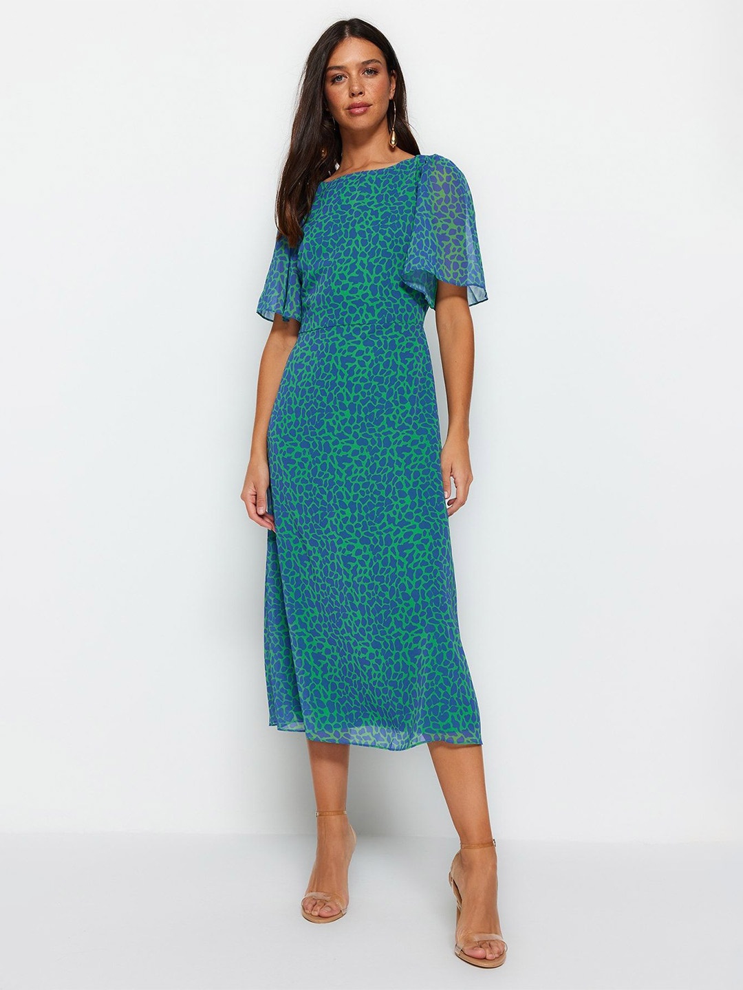 

Trendyol Bell Sleeve A-Line Midi Dress, Blue