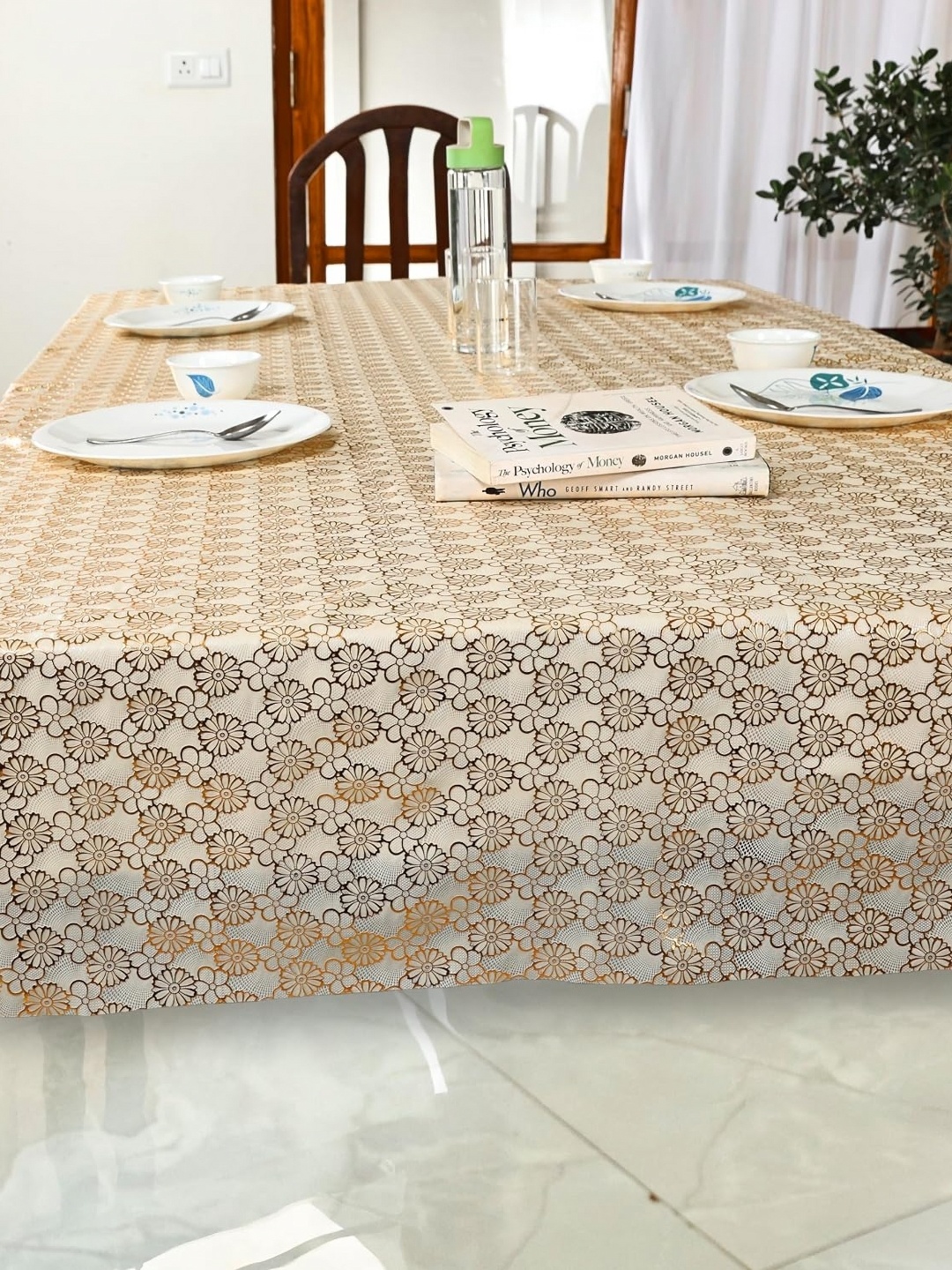 

Homerz Gold-Toned Floral Printed Rectangle 4-Seater Table Cover