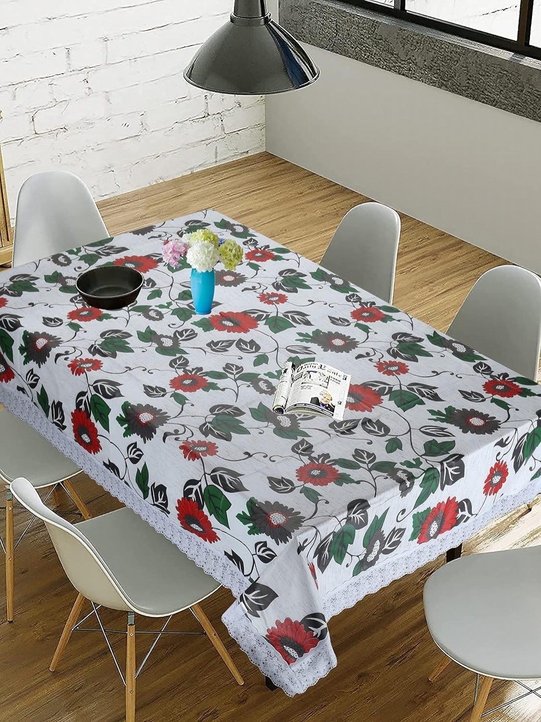 

Homerz White Floral Printed 8-Seater Table Cover