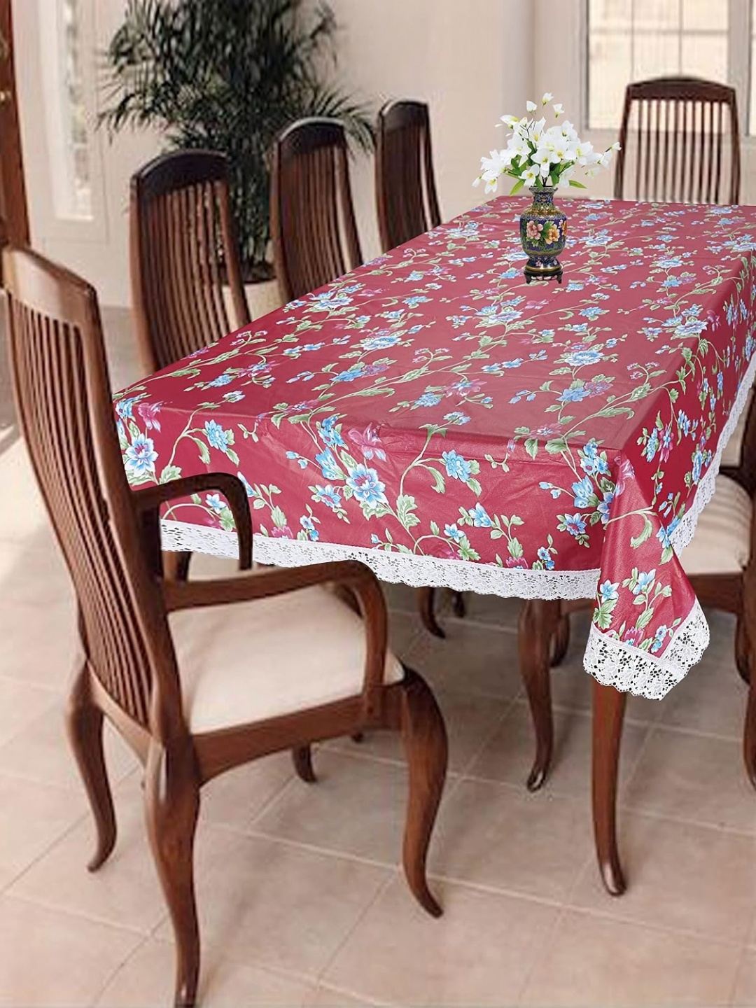 

Homerz Red Floral Printed Rectangle 8-Seater Table Cover