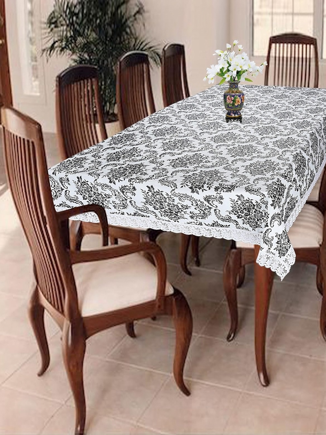 

Homerz White Floral Printed Rectangle 6-Seater Table Cover