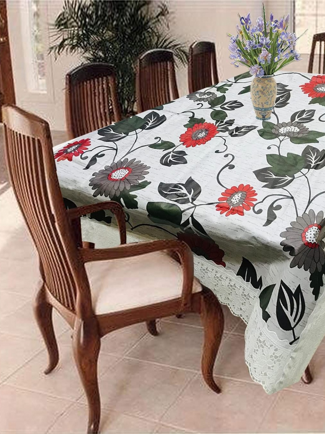

Homerz White Floral Printed Rectangle 6-Seater Table Cover