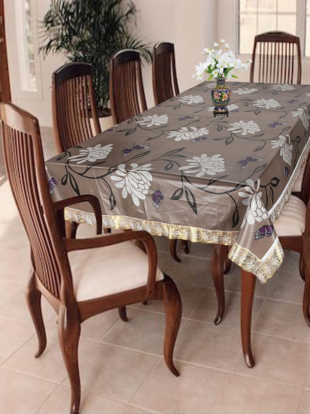 

Homerz Grey Floral Printed Rectangle 6-Seater Table Cover